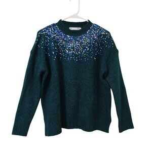 Sfera Sweater With Colorful Sequin Embellishment Size L Ribbed Hem & Cuffs